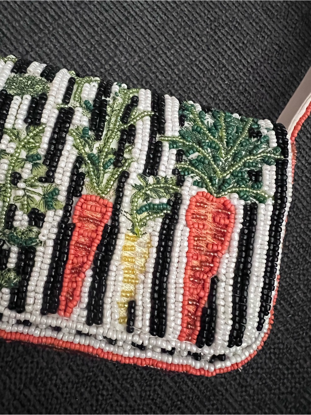 Hand-Beaded Carrot Motif Shoulder Bag - Coral & Green